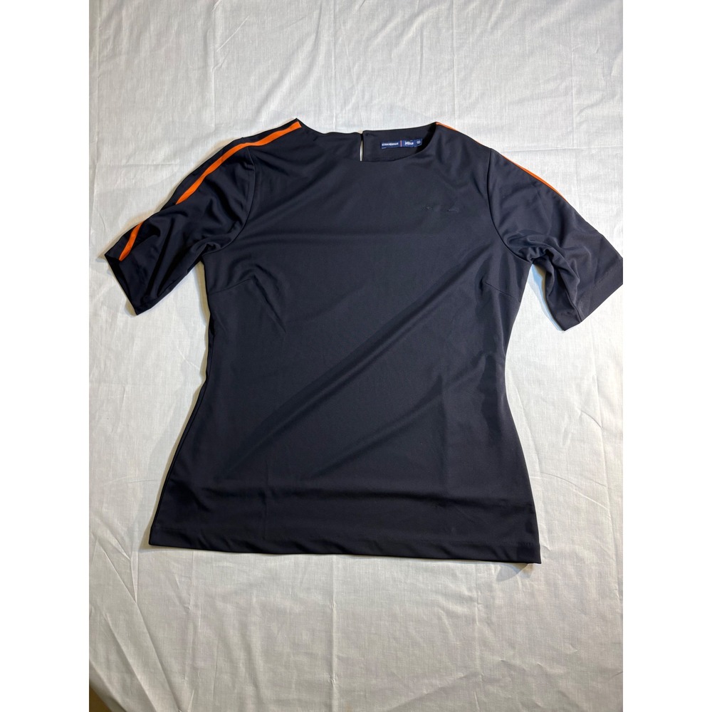 Stan Herman JetBlue Womens Top Black Orange Sleeve Trim Size 16